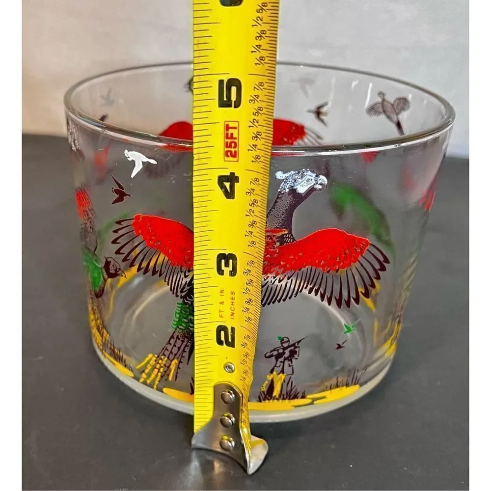 Vintage MCM Hazel Atlas Pheasant Hunters Dogs Ice Snack Bowl Glassware Barware